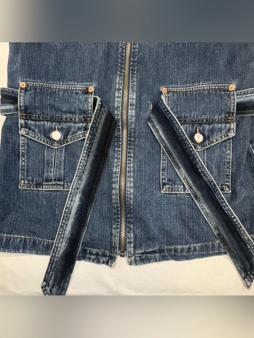 Vintage Y2K Levis Bush Jacket Full Zip Denim Jean Belted Chore Jacket Size Large - Picture 5 of 14